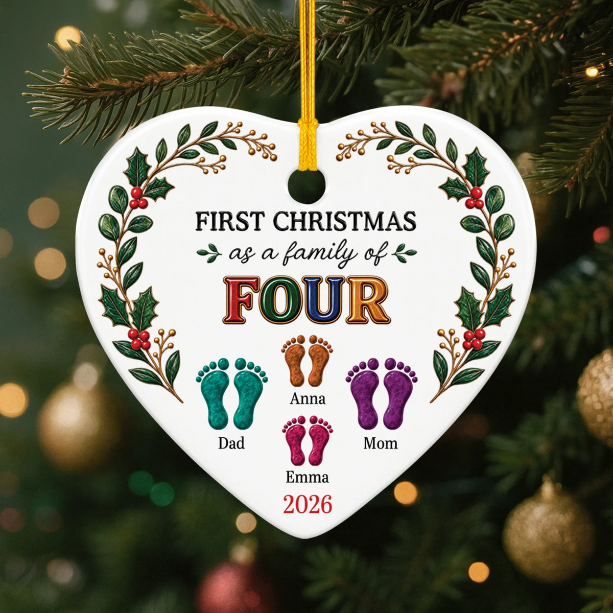 "First Christmas as a Family" Personalized Ceramic Ornament - Keepsake for New Parents