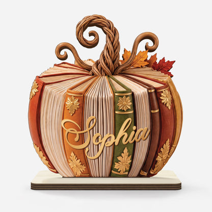 Personalized Pumpkin Book Wooden Plaque - Custom Name Fall Decor Keepsake Gift for Book Lovers