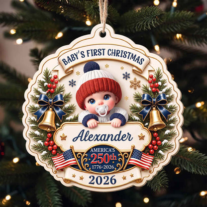 "Baby’s First Christmas" Personalized Wooden Ornament - America’s 250th Anniversary Keepsake for New Parents