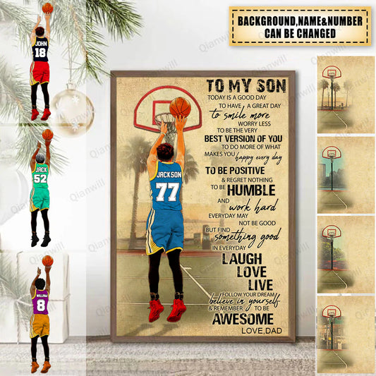 Personalized basketball poster for son with vintage custom jersey print - unique sports gift from dad for his birthday