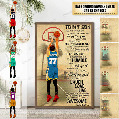 Personalized basketball poster for son with vintage custom jersey print - unique sports gift from dad for his birthday
