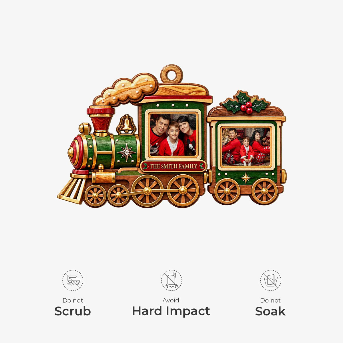 Custom Photo Christmas Train Ornament - Personalized Family Name Holiday Keepsake