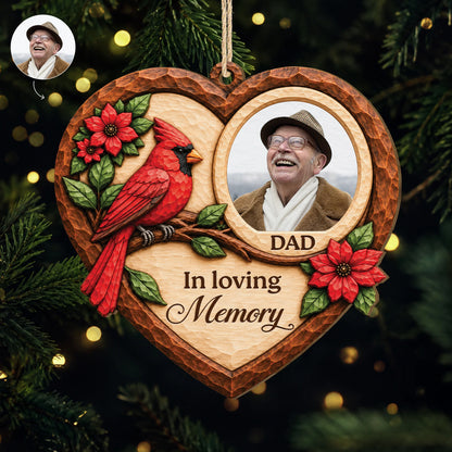 In Loving Memory Personalized Photo Wooden Ornament - Custom Cardinal Memorial Gift for Mom Dad