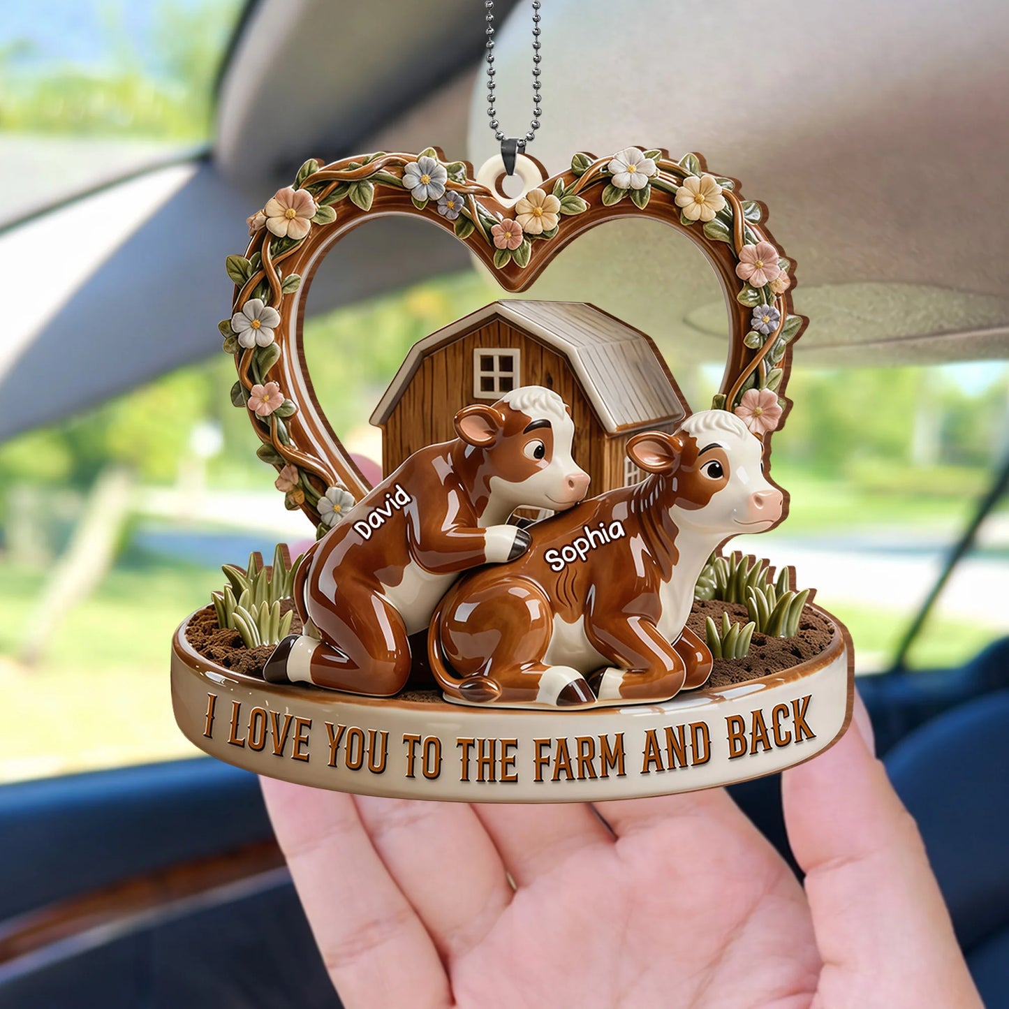 Custom Cow Car Hanging Ornament for Couples with personalized design details for meaningful gifting image 9