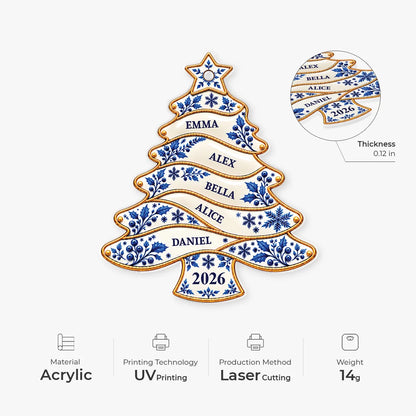 Personalized Family Names Toile De Jouy Christmas Ornament - Custom Acrylic Tree Decoration Keepsake