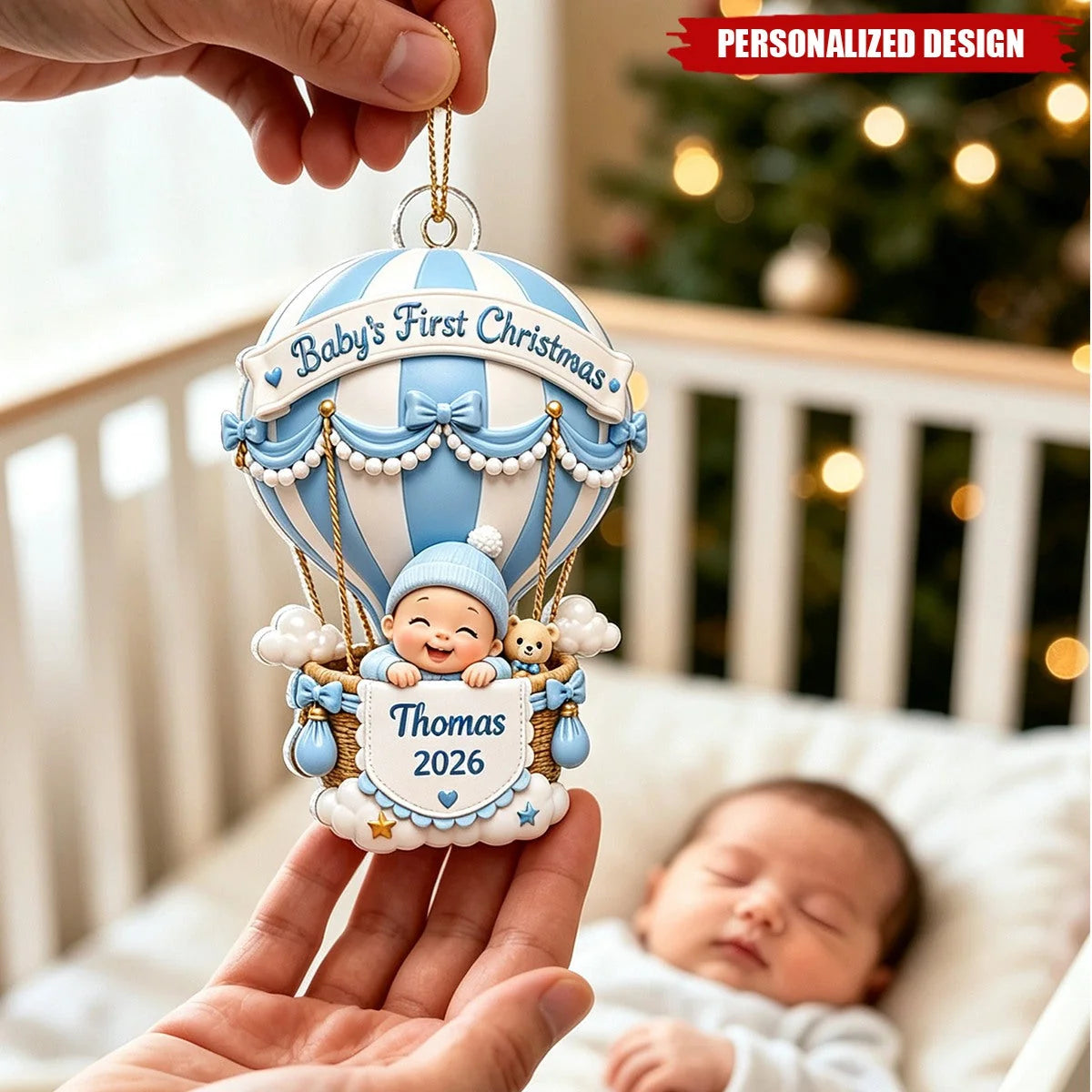 Baby's First Christmas Hot Air Balloon Personalized Acrylic Ornament - Custom Keepsake Gift for Newborns