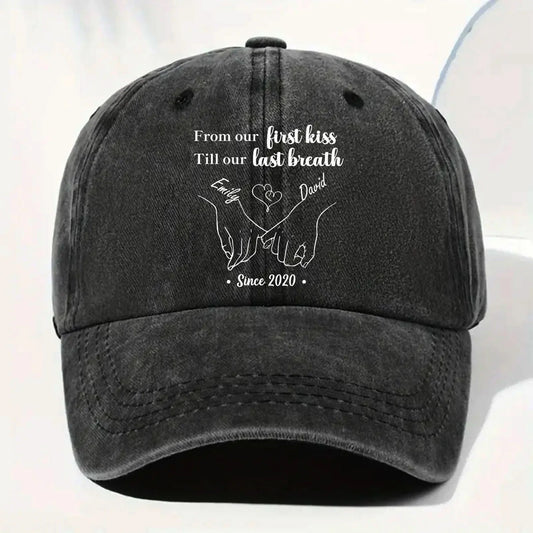 Personalized couples denim cap with romantic pinky promise design for husband and wife image 9
