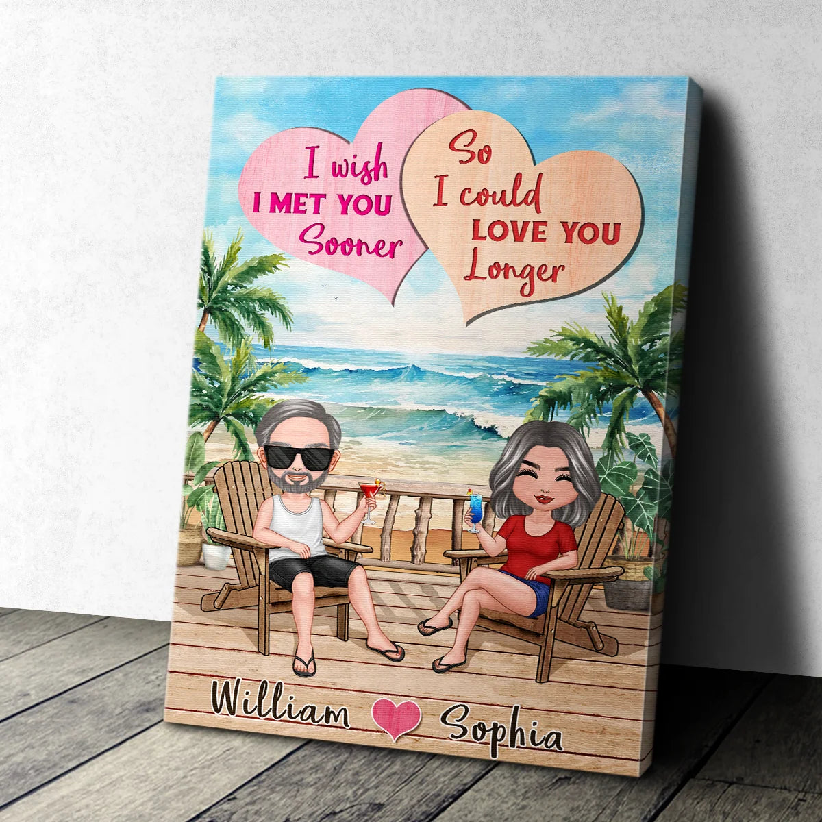 "I Wish I Met You Sooner" Personalized Couple Beach Canvas / Poster - Custom Wall Art Romantic Anniversary Gift
