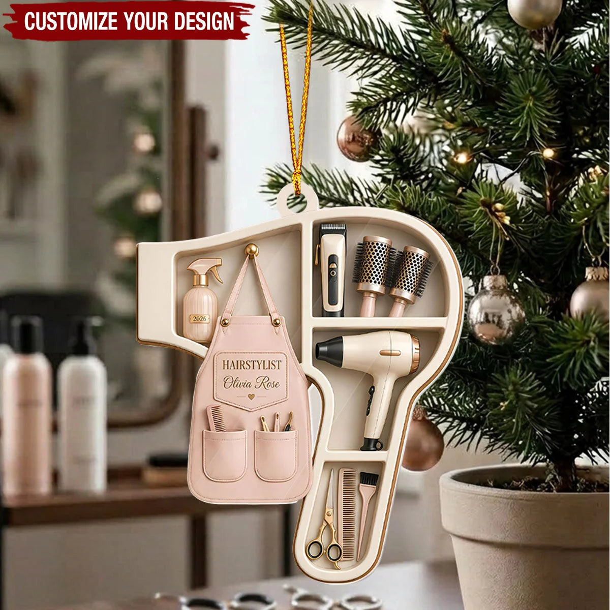 Hairstylist Custom Name Wooden Ornament - Personalized Christmas Gift for Hair Salon