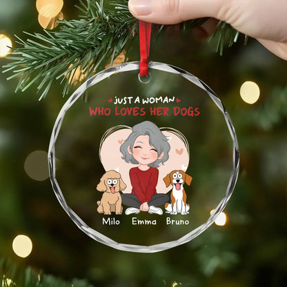 "Just a Girl Who Loves Her Dogs" Personalized Glass Ornament - Custom Dog Mom Christmas Keepsake Gift
