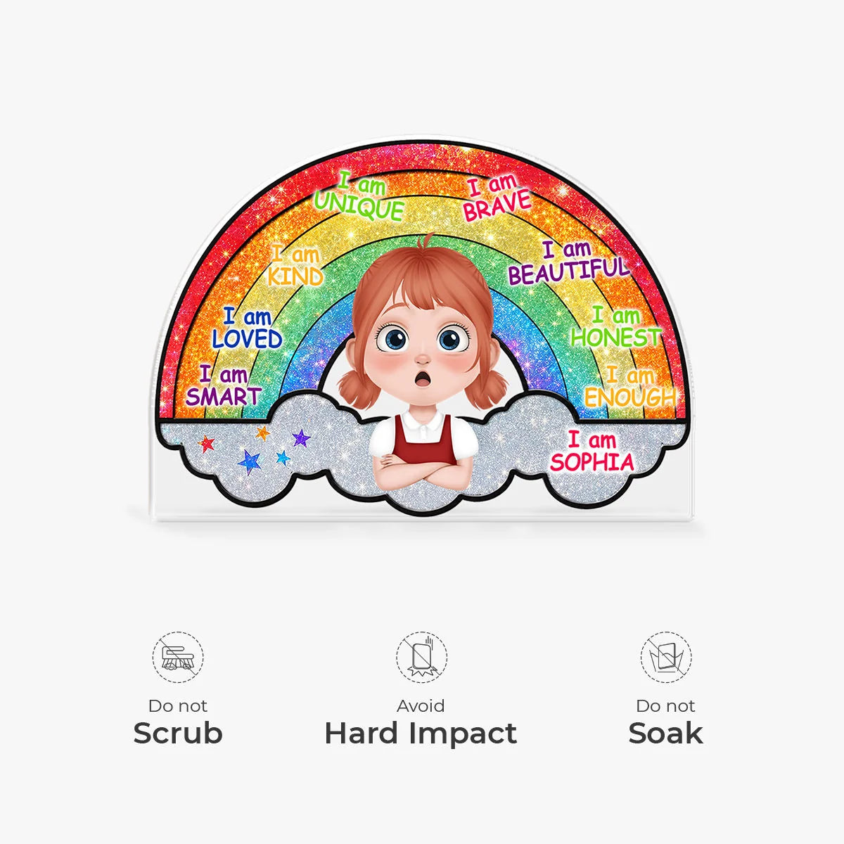 Daily Affirmations Rainbow Personalized Acrylic Plaque - Custom Bedroom Decor Gift for Kids
