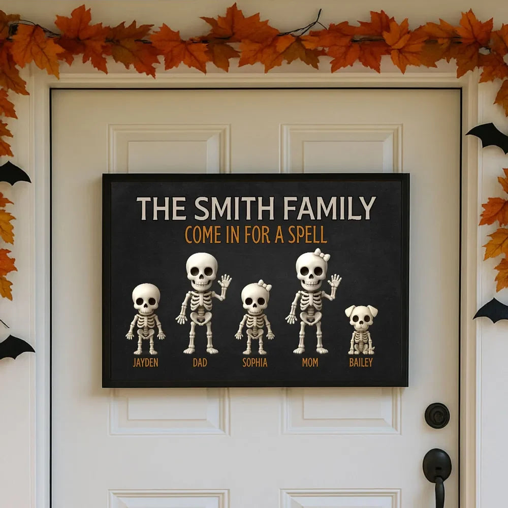 "Come In For A Spell" Personalized Skeleton Family Canvas / Poster - Custom Halloween Wall Art