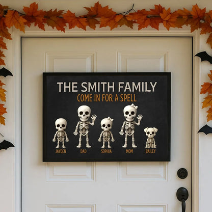 "Come In For A Spell" Personalized Skeleton Family Canvas / Poster - Custom Halloween Wall Art