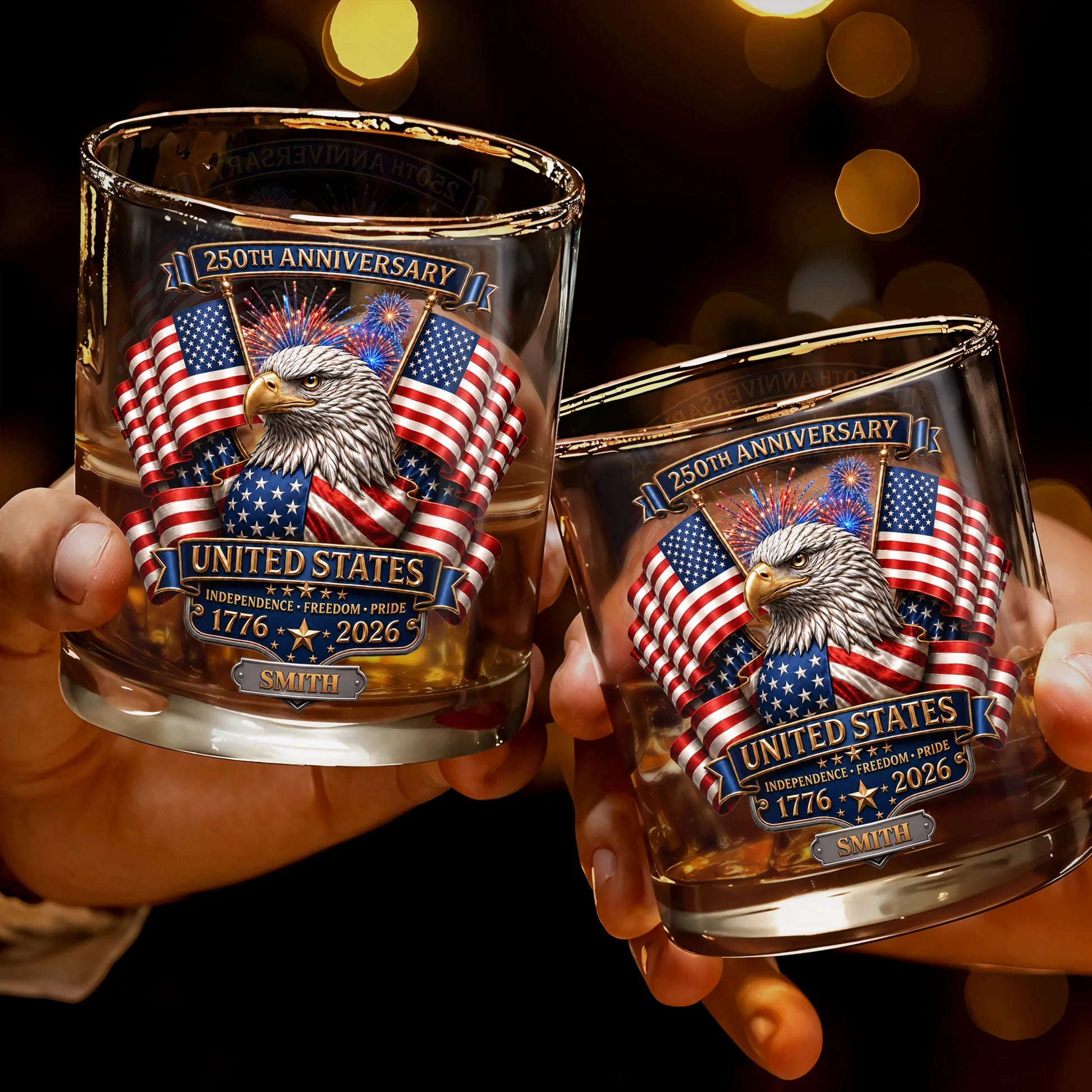 Tumbler material and size view - Personalized Patriotic Whiskey Glass