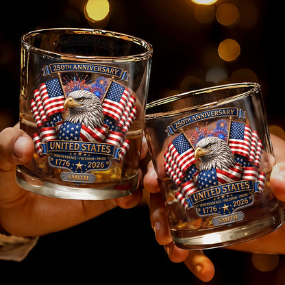 Tumbler material and size view - Personalized Patriotic Whiskey Glass