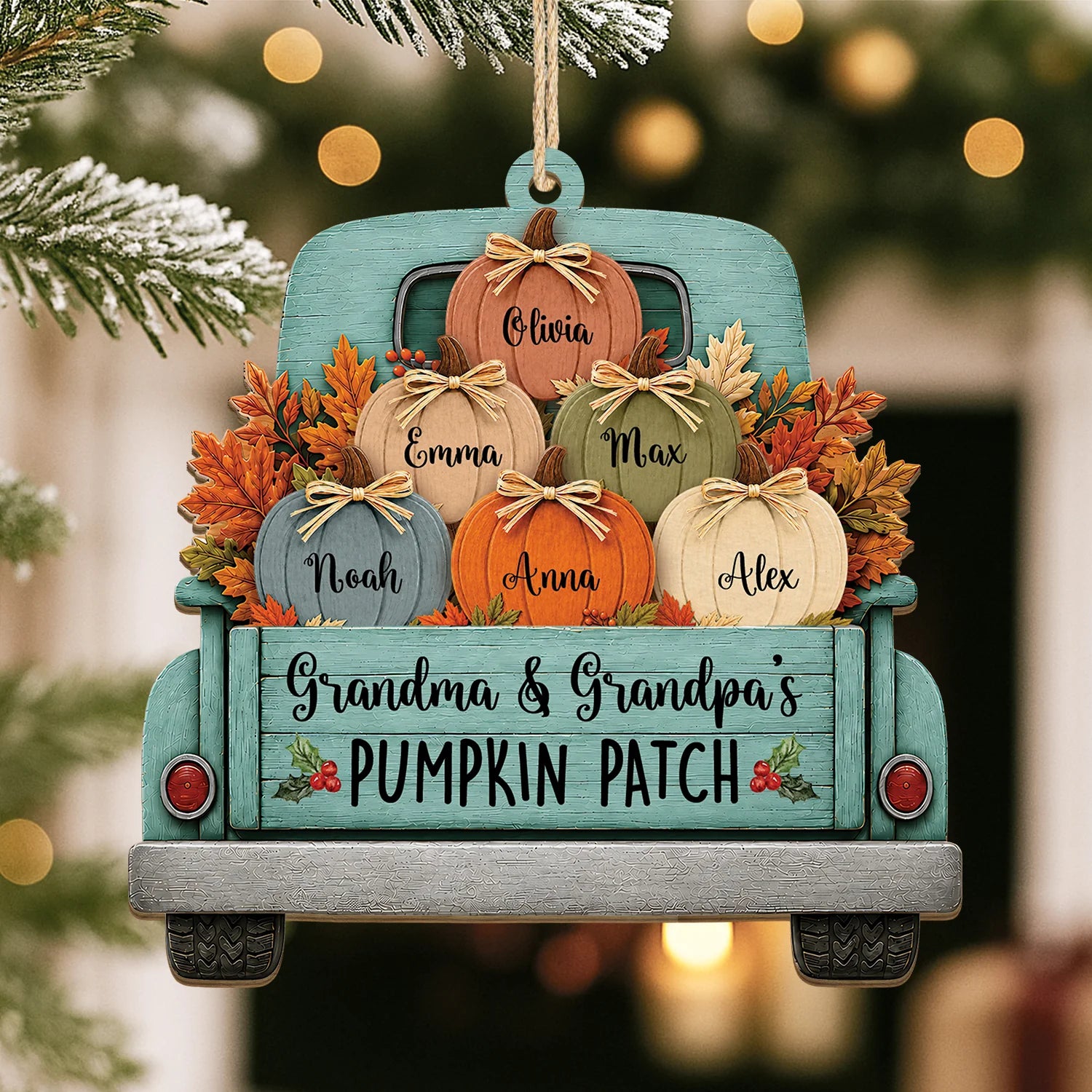 Pumpkin Patch Personalized Wooden Ornament - Custom Fall Truck Keepsake for Grandma Grandpa