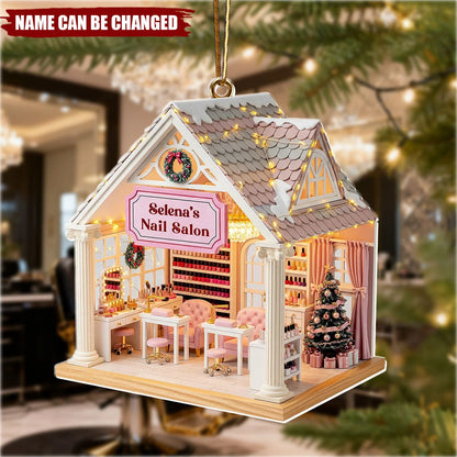 Miniature Nail Salon Personalized Acrylic Ornament - Christmas Keepsake for Nail Tech Artist