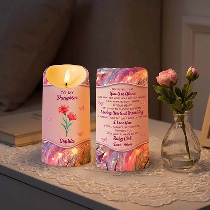 Never Feel That You Are Alone Personalized LED Candle - Custom Birth Flower Birthday Keepsake from Mom & Daughter