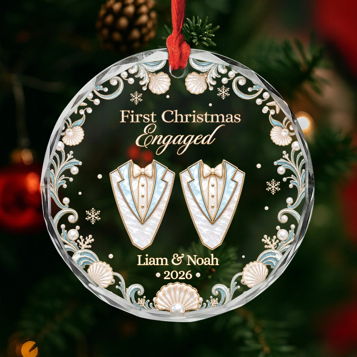 "First Christmas As Mr & Mrs" Personalized Glass Ornament - Custom Newlywed Wedding Keepsake for Couples