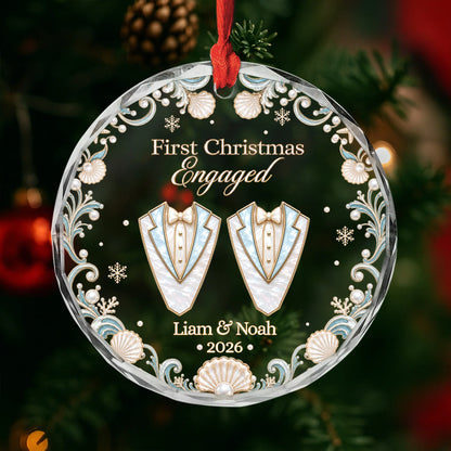 "First Christmas As Mr & Mrs" Personalized Glass Ornament - Custom Newlywed Wedding Keepsake for Couples