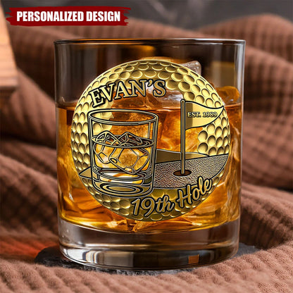 "19th Hole" Personalized Golf Whiskey Glass - Custom Gifts for Golfers