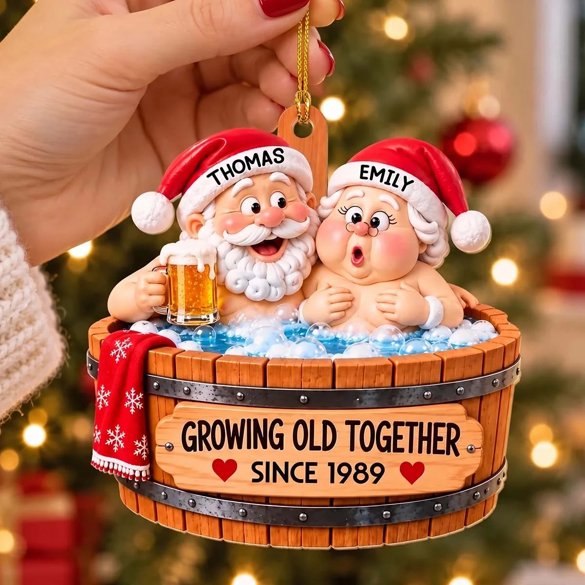 Growing Old Together Personalized Couple Christmas Ornament - Custom Wooden Keepsake for Husband and Wife