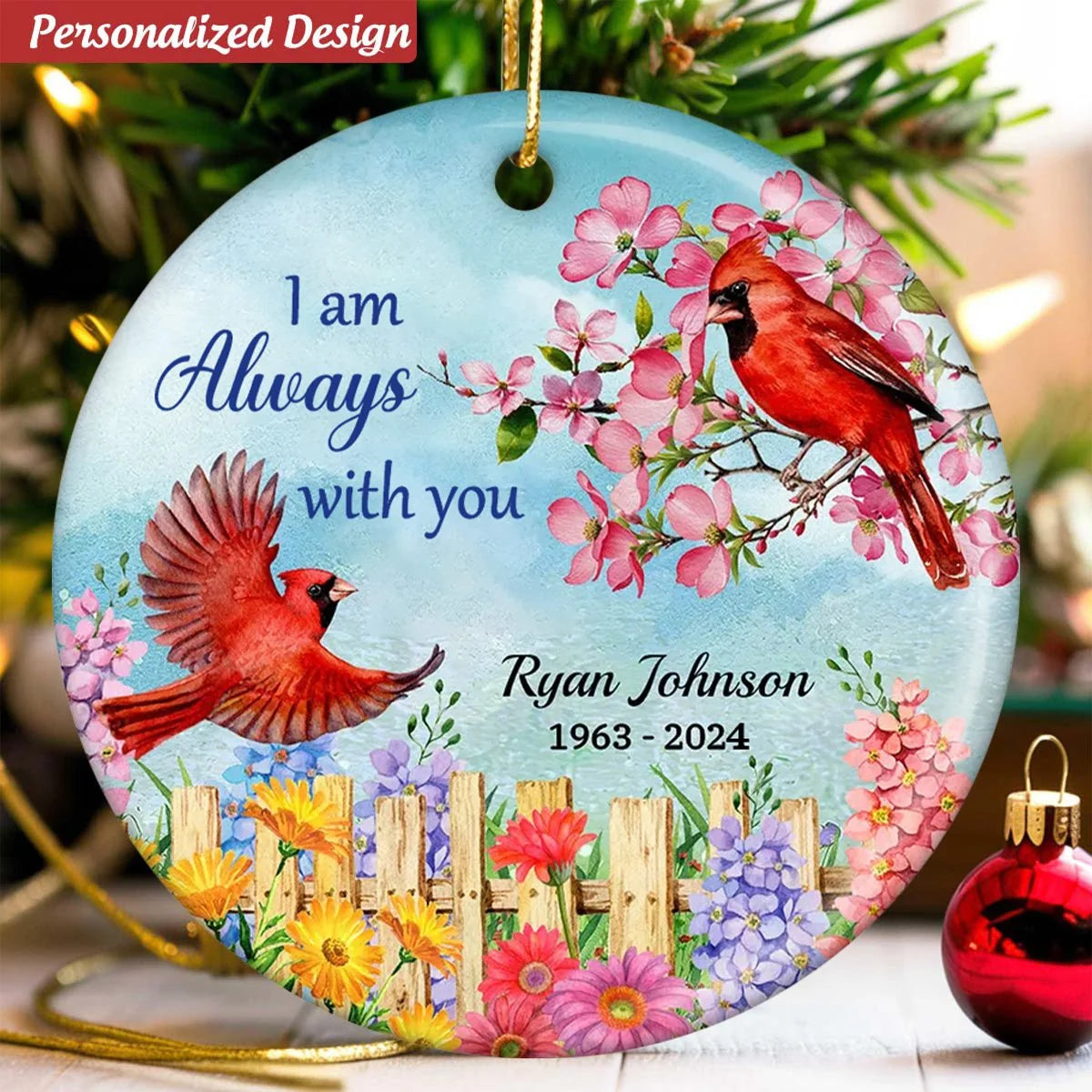 "Cardinals Appear When Angels Are Near" Personalized Ceramic Memorial Ornament - Keepsake Gift for Family