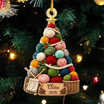 Cozy Yarn Tree Personalized Knitting Acrylic Ornament - Custom Holiday Keepsake Gift for Knitters