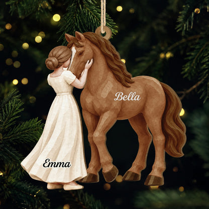 Custom Girl and Horse Wooden Ornament - Personalized Name Keepsake Gift for Horse Lovers