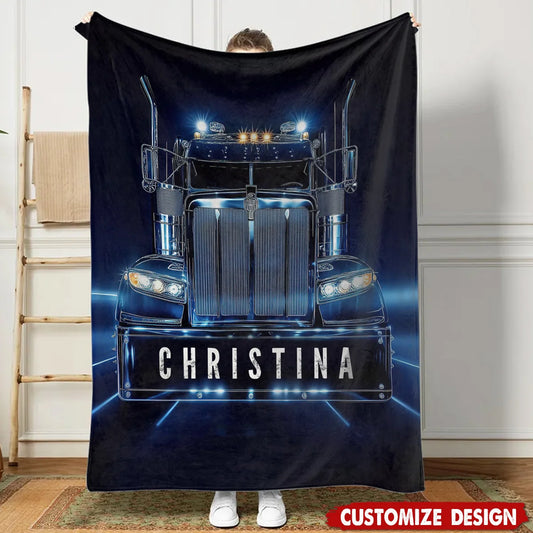 Personalized Trucker Blanket - Custom Name Semi Truck Driver Keepsake Gift
