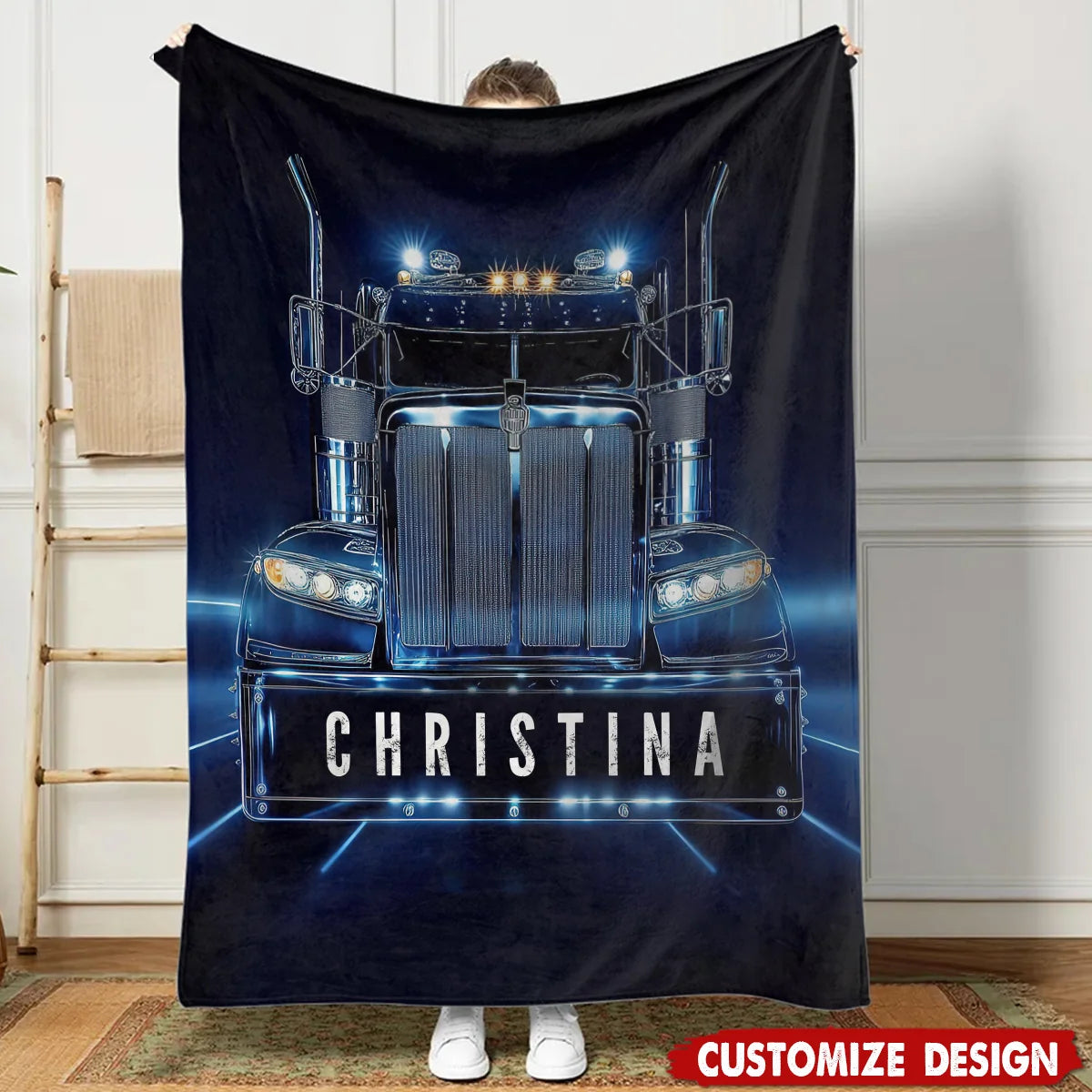 Personalized Trucker Blanket - Custom Name Semi Truck Driver Keepsake Gift