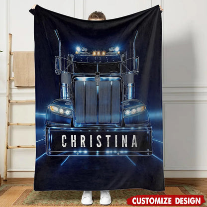 Personalized Trucker Blanket - Custom Name Semi Truck Driver Keepsake Gift