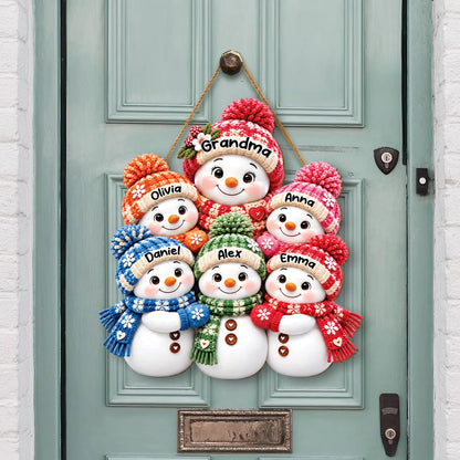 Snowman Family Personalized Wood Sign - Custom Grandma & Mom Holiday Keepsake Gift
