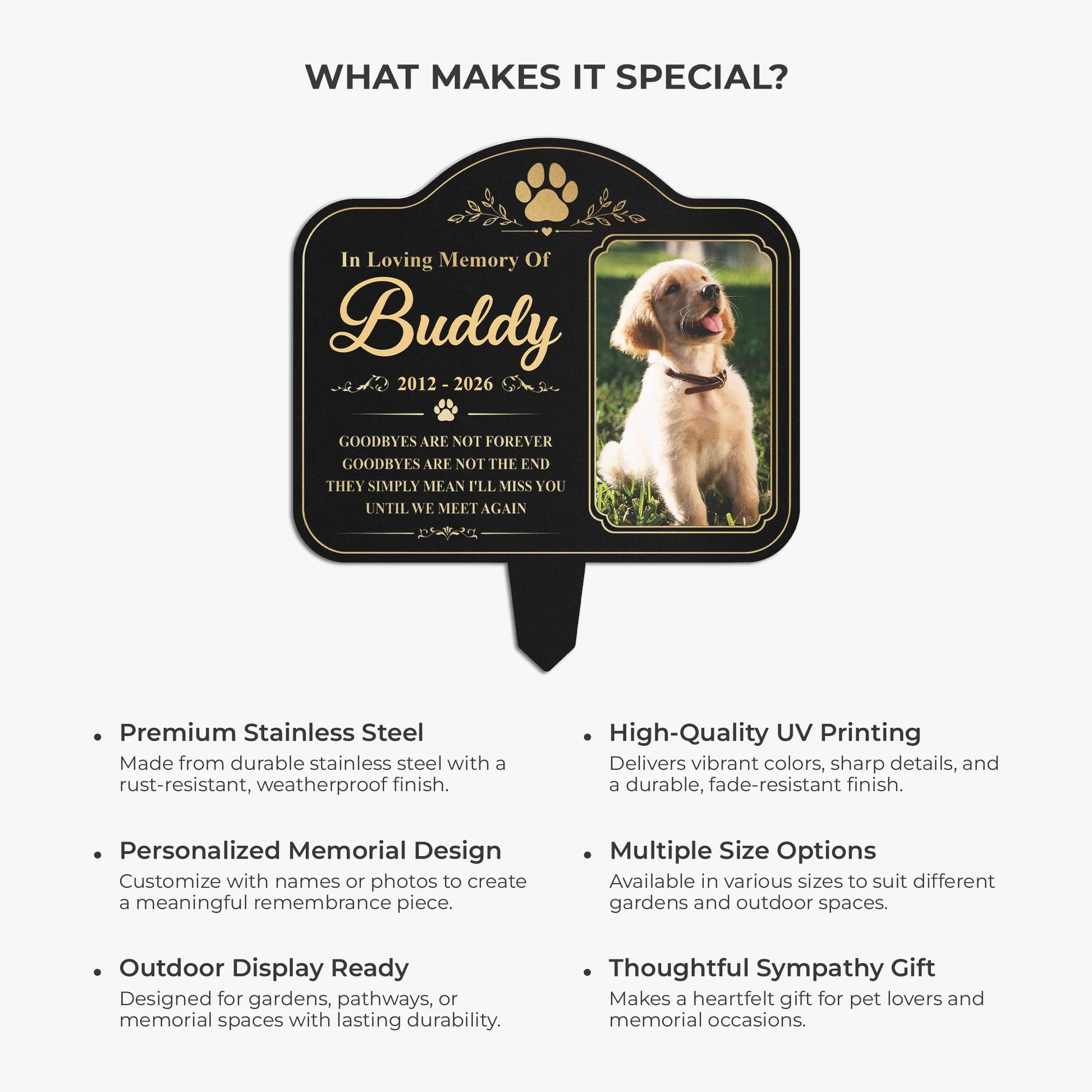 "Goodbyes Are Not Forever" Personalized Pet Memorial Metal Garden Stake - Custom Photo Gift for Dog Cat Loss
