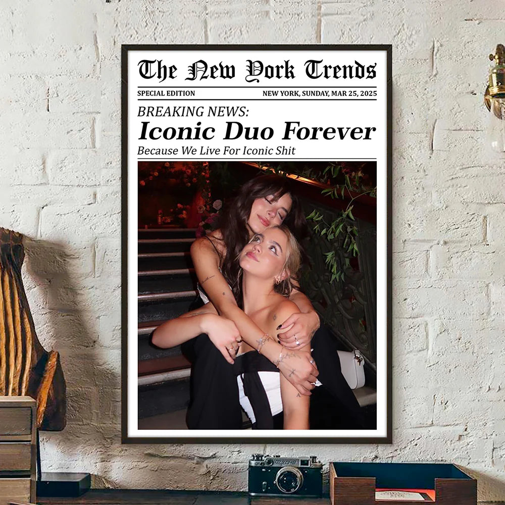 Custom best friends photo gift as a personalized newspaper photo poster for bestie birthday wall art