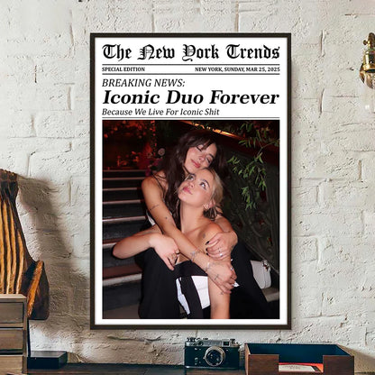 Custom best friends photo gift as a personalized newspaper photo poster for bestie birthday wall art