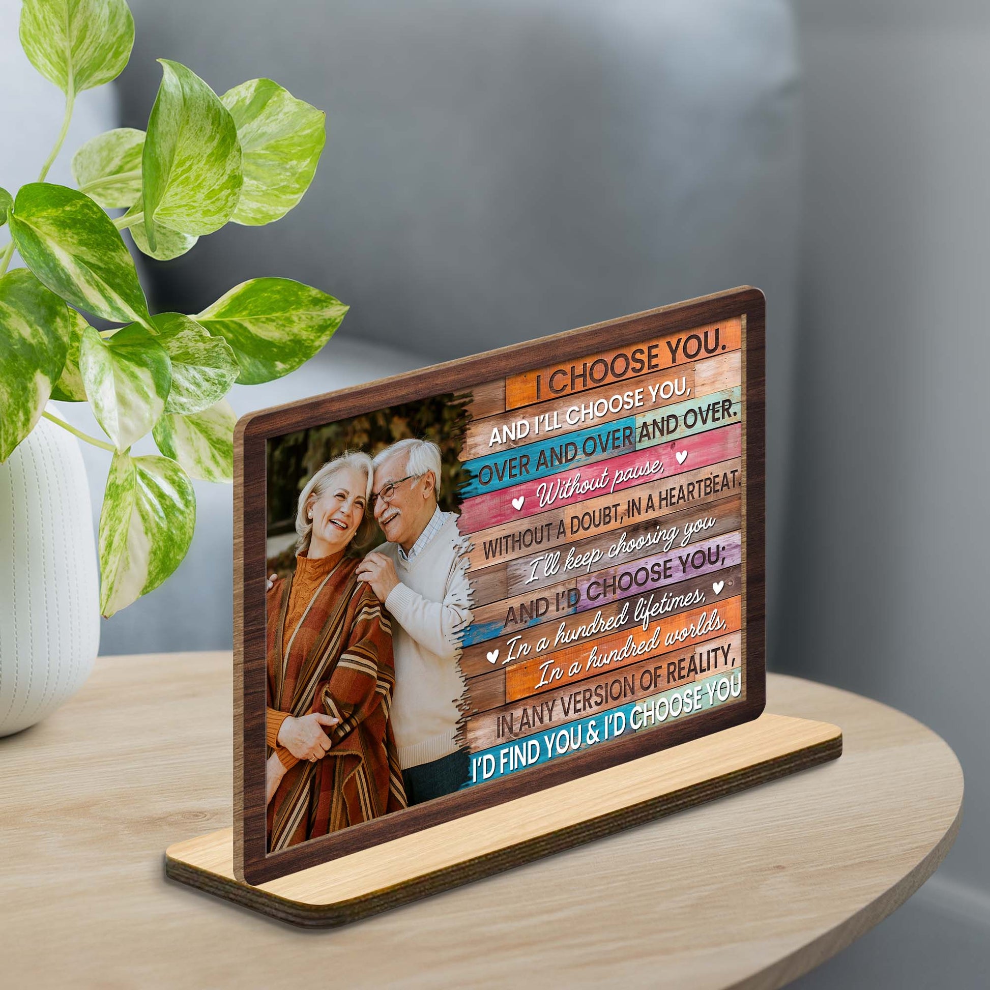 Personalized couple wood plaque featuring a romantic love quote, custom desktop anniversary gift sign image 6