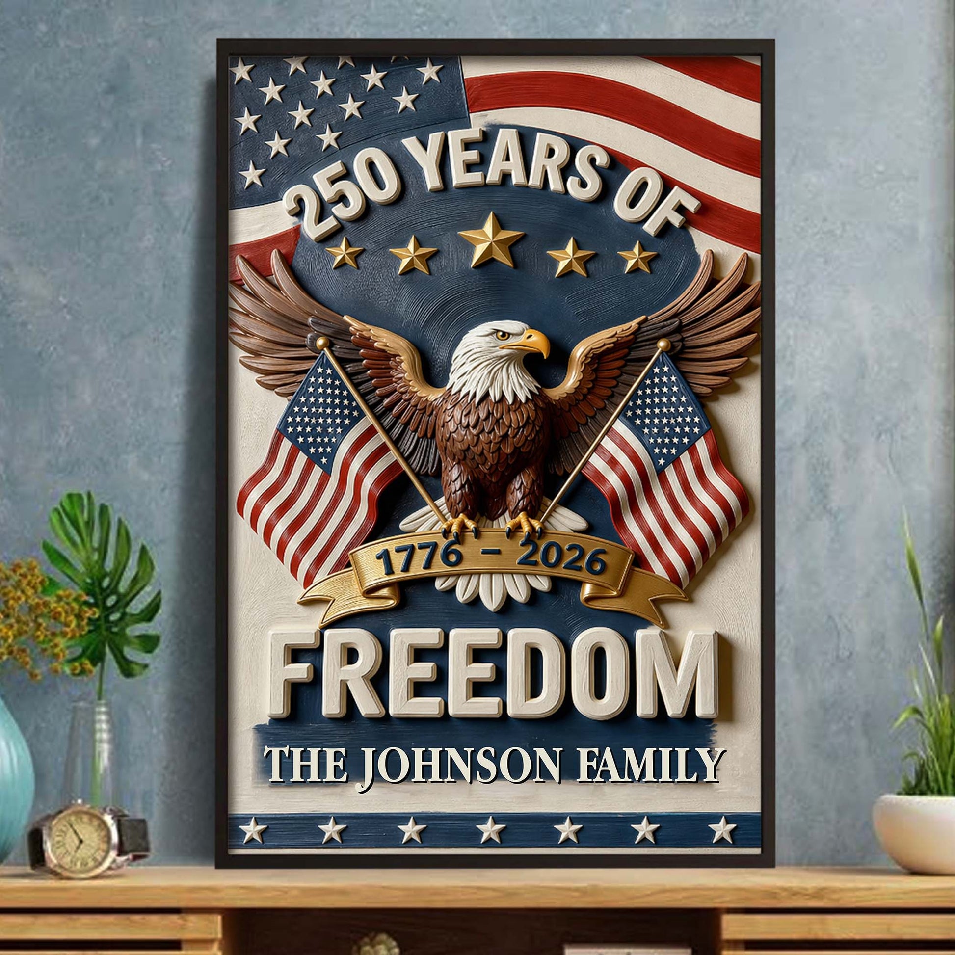 Custom Patriotic Family Name Canvas Poster personalization view for Dad