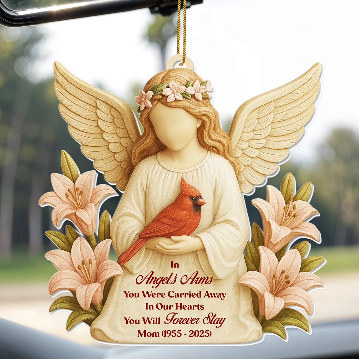"In Angel's Arms You Were Carried Away" Personalized Acrylic Memorial Ornament - Christmas Sympathy Gift for Family