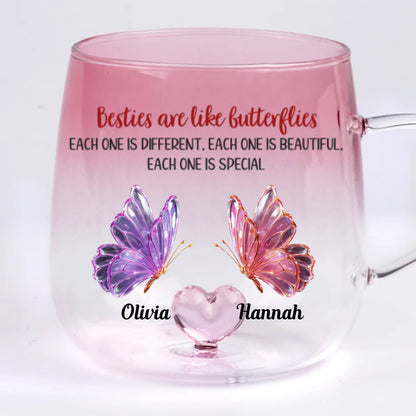 Besties Are Like Butterflies Personalized Gradient Glass Mug - Custom Sister Friendship Gift 11 oz