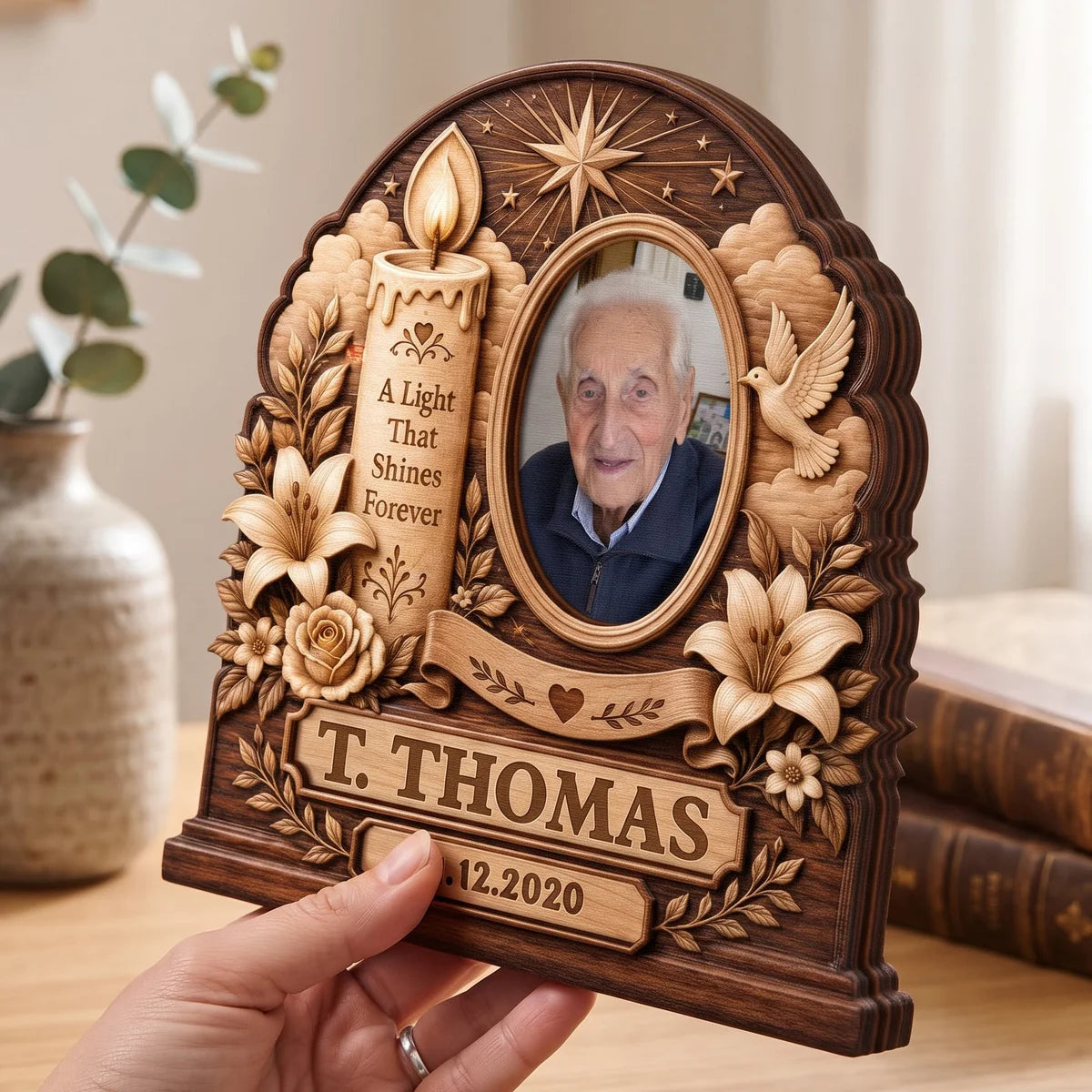 "A Light That Shines Forever" Personalized Wooden Block - Custom Memorial Photo Gift