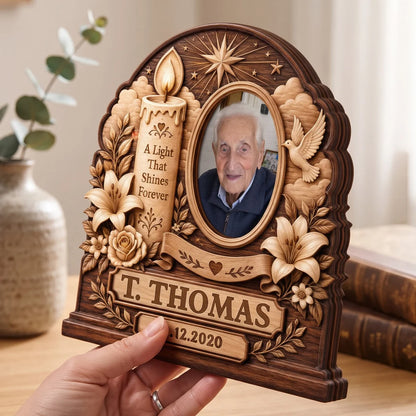 "A Light That Shines Forever" Personalized Wooden Block - Custom Memorial Photo Gift