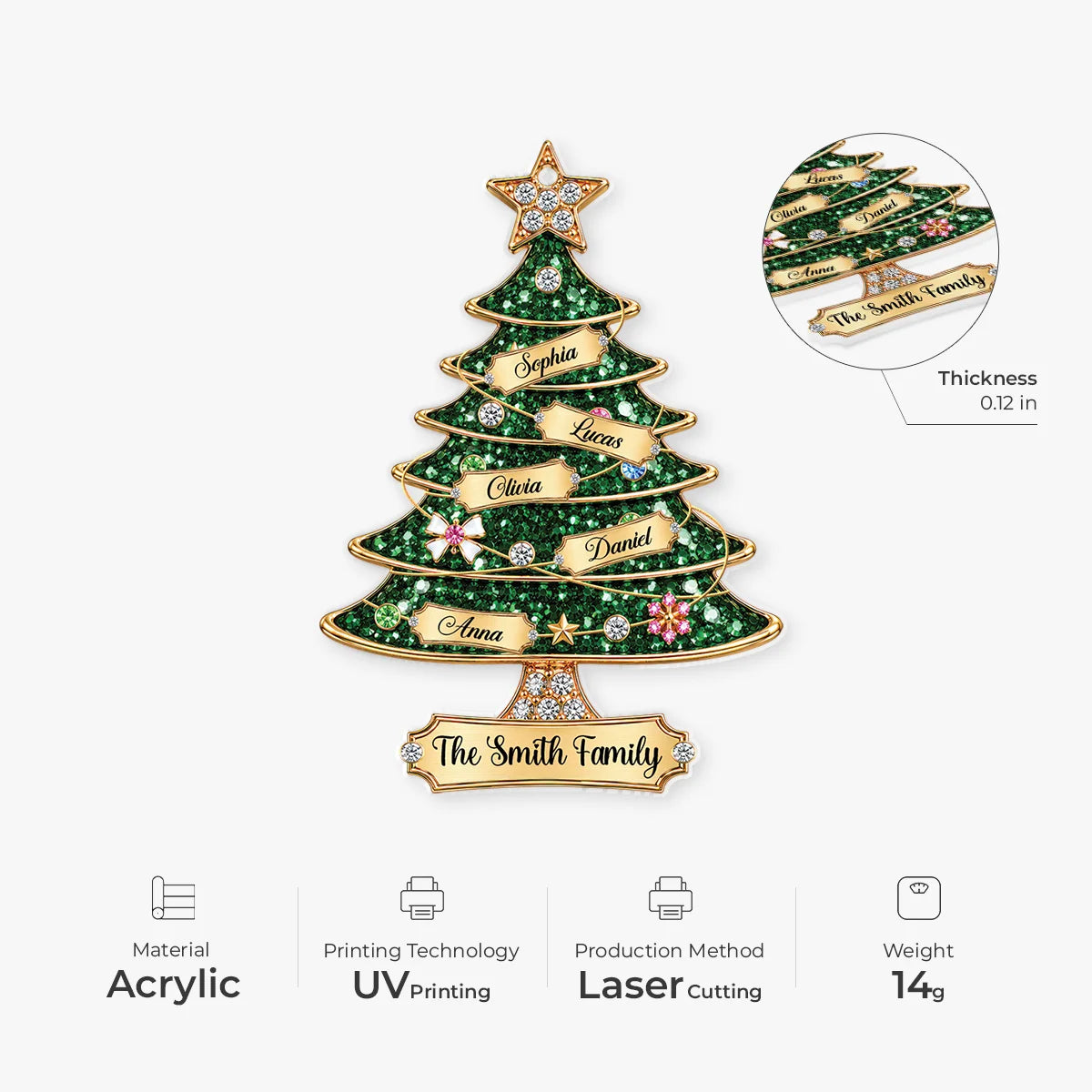 Personalized Family Name Christmas Tree Acrylic Ornament - Custom Keepsake Gift