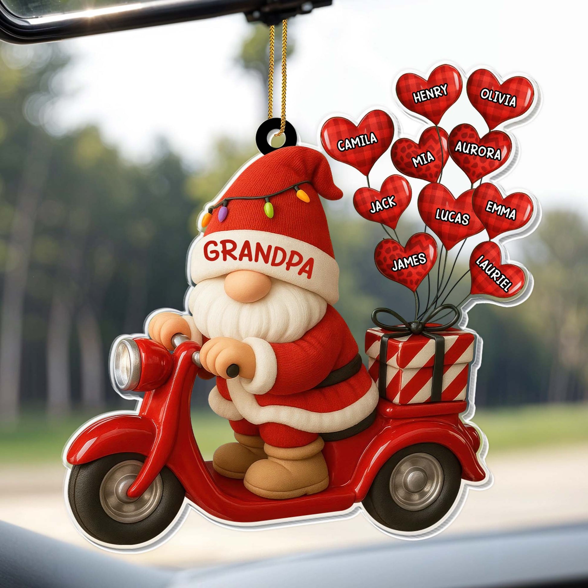 Grandpa Santa On Scooter Personalized Acrylic Ornament - Custom Christmas Keepsake for Grandparent