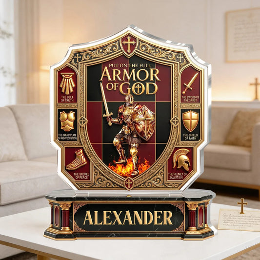 "Put On The Full Armor Of God" Personalized Acrylic Plaque - Custom Christian Gift for Men