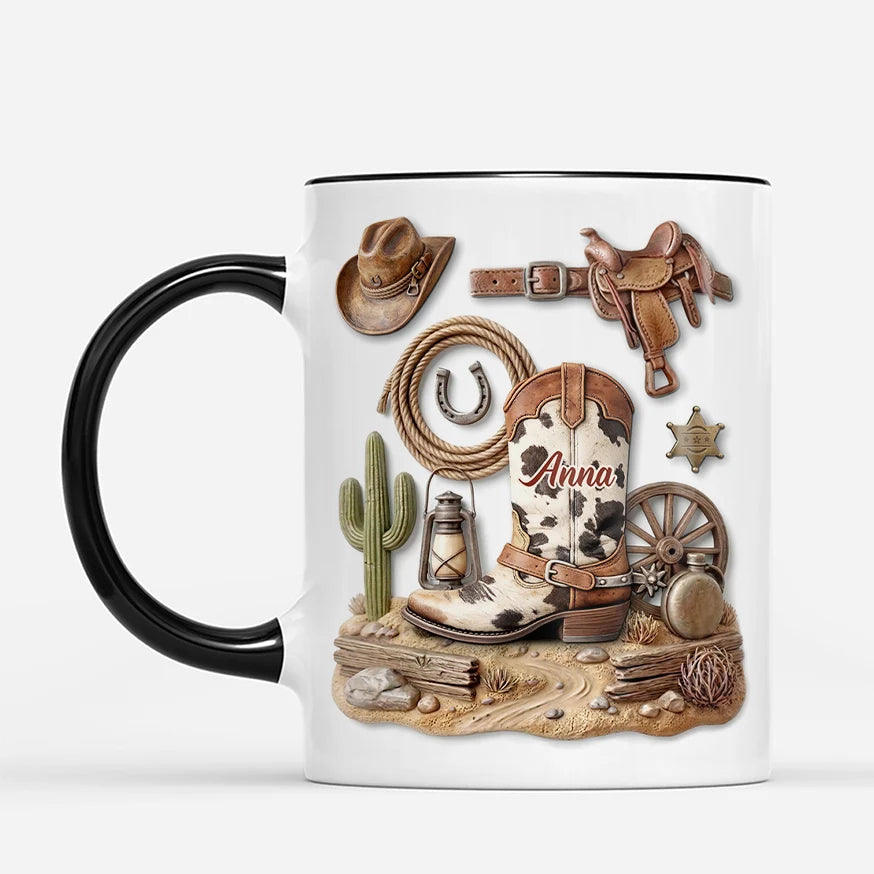 Personalized Cowboy Boot Coffee Mug - Custom Western Name Mug Gift
