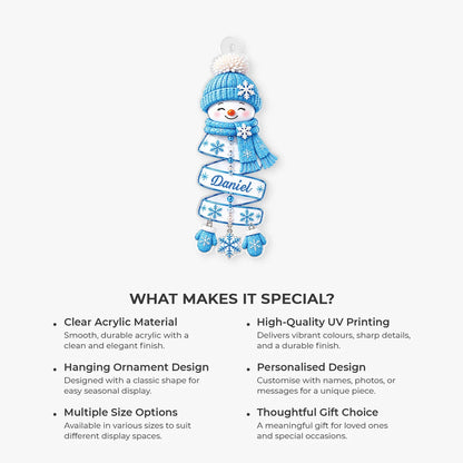 Personalized Cute Snowman Acrylic Ornament - Custom Name Christmas Tree Decor for Kids