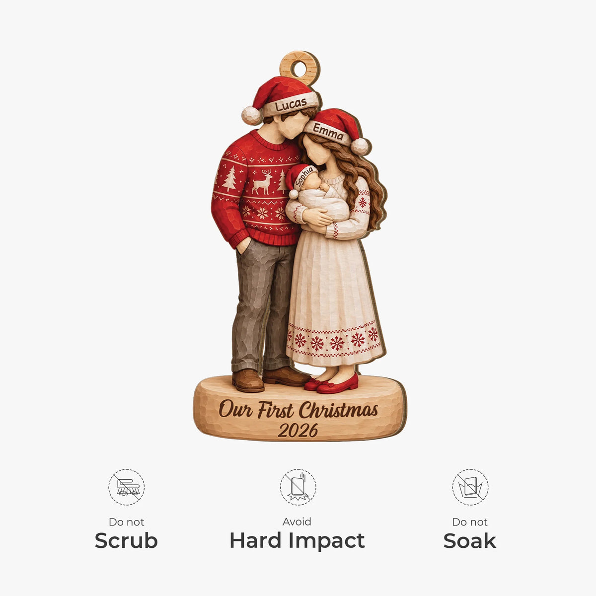 Our First Christmas Personalized Family Wooden Ornament - New Mom Dad Baby Keepsake