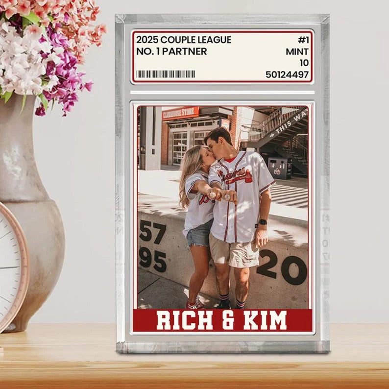 Plaque material and size view - Custom Couple Trading Card Acrylic Block