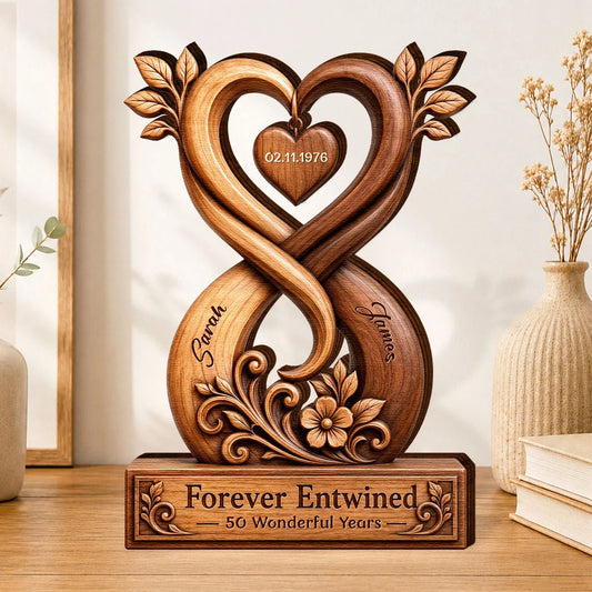 Forever Entwined Infinity Heart Personalized Wooden Block - Anniversary Keepsake for Couples
